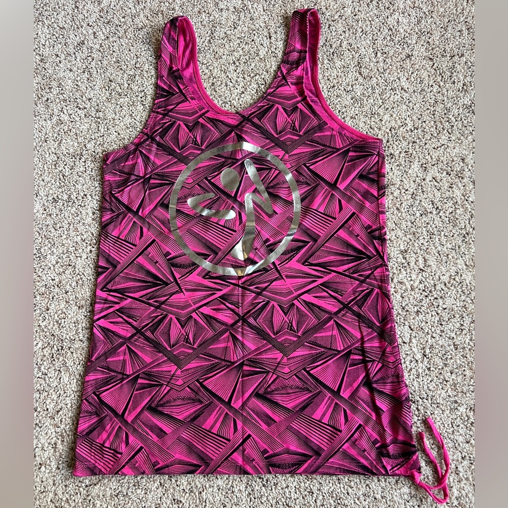Zumba Fitness Pink Patterned Tank Top with Silver Logo